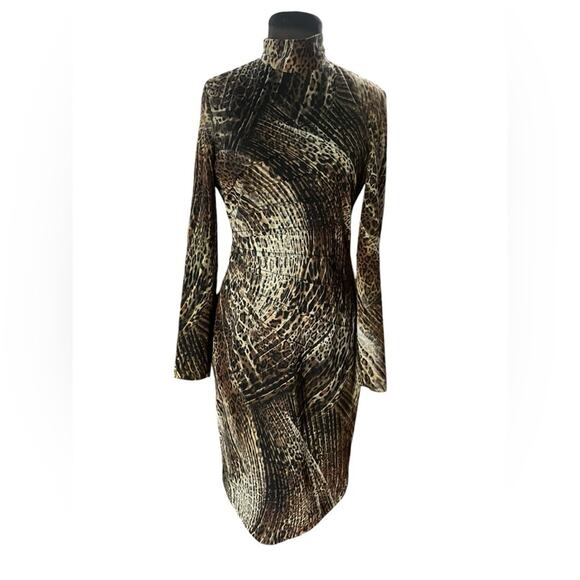 Vtg Y2K Carlisle Mock Neck Leopard Dress 6 Sophisticated Mob Wife Old Money Glam - Picture 1 of 8